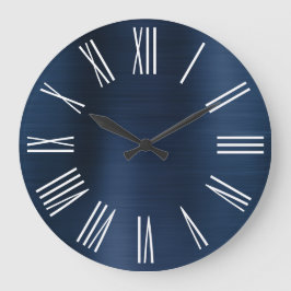 Dusty Navy Blue Ombre Foil White Roman Numeral Große Wanduhr