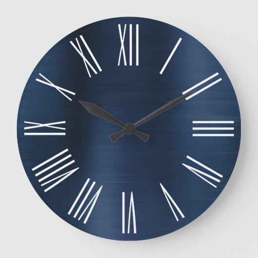Dusty Navy Blue Ombre Foil White Roman Numeral Große Wanduhr (Vorderseite)