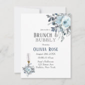 Dusty Navy Blue Peony Brunch & Bubbly Einladung (Vorderseite)