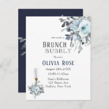 Dusty Navy Blue Peony Brunch & Bubbly Einladung