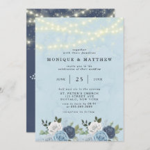 Dusty Navy Blue Peony Country Lights Hochzeit