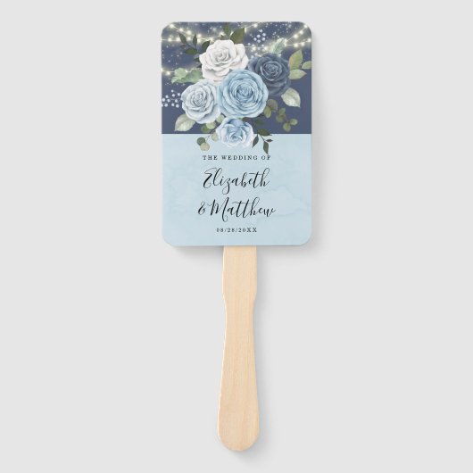 Dusty Navy Blue Peony Country Lights Hochzeit Fächer (Vorderseite)