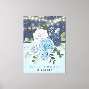 Dusty Navy Blue Peony Country Lights Hochzeit Leinwanddruck