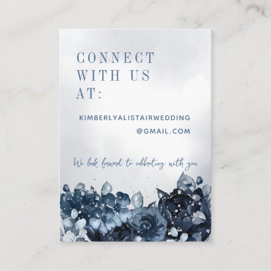 Dusty Navy Blue Peony Wedding Online RSVP Card Visitenkarte (Rückseite)
