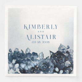 Dusty Navy Blue Peony Wedding Paper Dinner Napkins Serviette