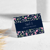 Dusty Navy Blue Pink Hibiscus Wedding Place Card Tischnummer