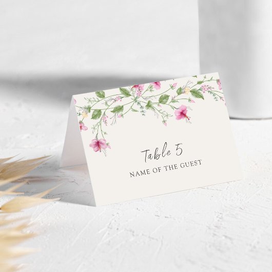 Dusty Navy Blue Pink Hibiscus Wedding Place Card Tischnummer