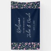 Dusty Navy Blue Pink Hibiskus Bloom Polterabend Banner (Vertikal)