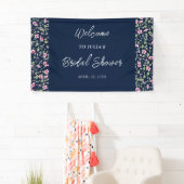 Dusty Navy Blue Pink Hibiskus Bloom Polterabend Banner (Insitu)