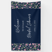 Dusty Navy Blue Pink Hibiskus Bloom Polterabend Banner (Vertikal)