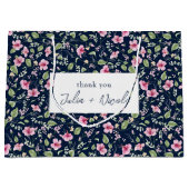 Dusty Navy Blue Pink Hibiskus Bloom Polterabend Große Geschenktüte (Vorderseite)