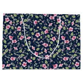 Dusty Navy Blue Pink Hibiskus Bloom Polterabend Große Geschenktüte (Rückseite)