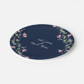 Dusty Navy Blue Pink Hibiskus Bloom Polterabend Pappteller (Schrägansicht)