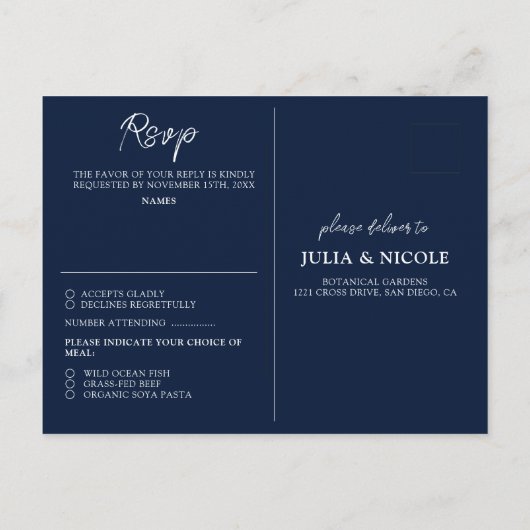 Dusty Navy Blue Pink Hibiskus Bloom Polterabend Postkarte (Rückseite)