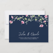 Dusty Navy Blue Pink Hibiskus Bloom Polterabend RSVP Karte (Rückseite)