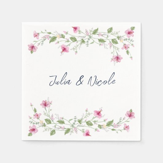 Dusty Navy Blue Pink Hibiskus Bloom Polterabend Serviette (Vorderseite)