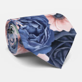 Dusty Navy Blue Rose Wasserfarbe Blume Neck Tie Krawatte (Gerollt)