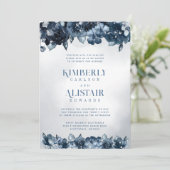 Dusty Navy Blue Silver Wedding Einladung (Stehend Vorderseite)