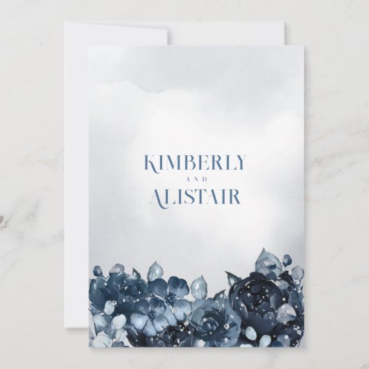 Dusty Navy Blue Silver Wedding Einladung (Rückseite)