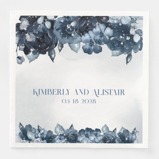 Dusty Navy Blue Silver Wedding Serviette (Vorderseite)