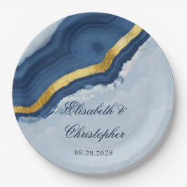 Dusty Navy Blue und Gold Agate Wedding Pappteller