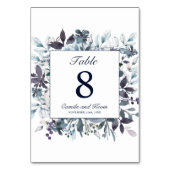 Dusty Navy Blue Watercolor Floral Wedding Tischnummer (Rückseite)