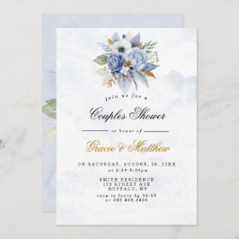 Dusty Navy Gold Peony Chic Couples Showeinladungen