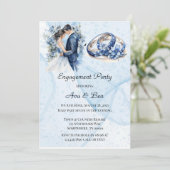 Dusty Navy Ink Floral Rings Engagement Party Einladung (Stehend Vorderseite)
