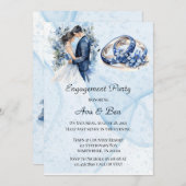Dusty Navy Ink Floral Rings Engagement Party Einladung (Vorne/Hinten)