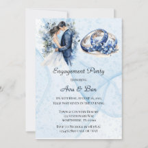 Dusty Navy Ink Floral Rings Engagement Party