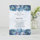 Dusty Navy Paint Peony Engagement Party Einladung (Stehend Vorderseite)
