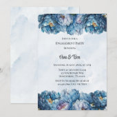 Dusty Navy Paint Peony Engagement Party Einladung (Vorne/Hinten)