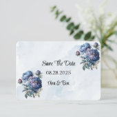 Dusty Navy Painted Peony speichern Sie die Datumsk Dankeskarte (Stehend Vorderseite)