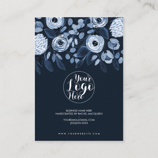 Dusty Navy Wasserfarbe Blumenkunde Vielen Dank Visitenkarte (Rückseite)