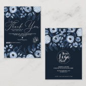 Dusty Navy Wasserfarbe Blumenkunde Vielen Dank Visitenkarte (Vorne/Hinten)