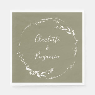 Dusty Olive Floral Wreath Calligraphy Personalisie Serviette