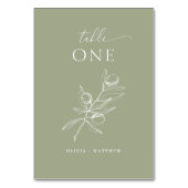 Dusty Olive Green Wedding | Eleganter Rustikaler G Tischnummer (Vorderseite)