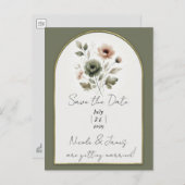 Dusty Olive Pink & Gold Aquarellfarben Ankündigungspostkarte (Vorne/Hinten)