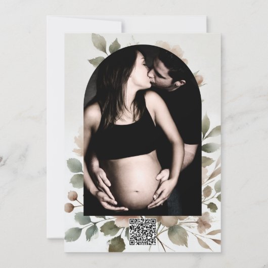 Dusty Olive & Pink Watercolor Blütendusche Einladung (Rückseite)