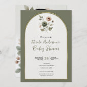 Dusty Olive & Pink Watercolor Blütendusche Einladung (Vorne/Hinten)