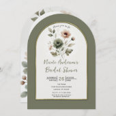 Dusty Olive & Pink Watercolor Brautparty Einladung (Vorne/Hinten)