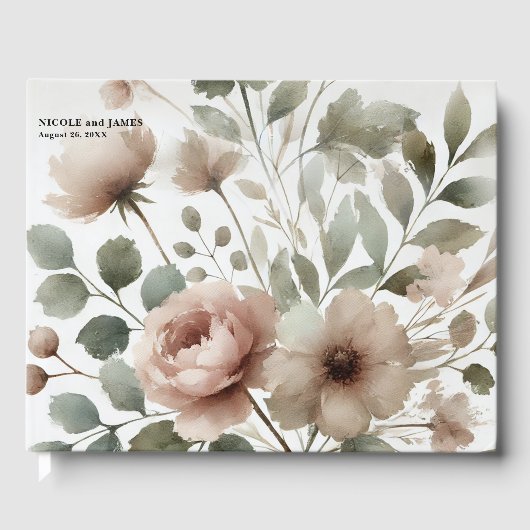 Dusty Olive & Pink Watercolor Floral Wedding Gästebuch (Vorderseite)