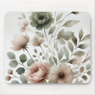 Dusty Olive & Pink Watercolor Moderne Flora Mousepad