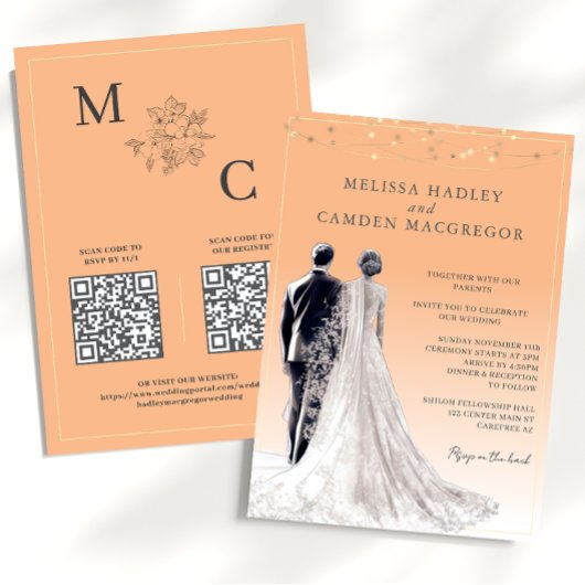 Dusty Orange Elegant Moderner QR Code Hochzeit Einladung