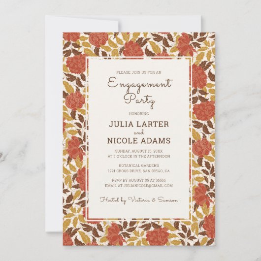 Dusty Orange Peony Blume fallen Engagement Party Einladung (Vorderseite)