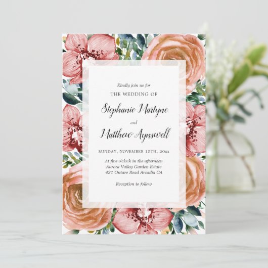 Dusty Orange Rose Orchids Blumenzehen Einladung (Stehend Vorderseite)