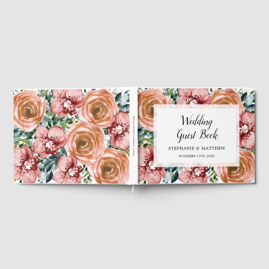 Dusty Orange Rose Rote Orchideen Gästebuch (Voll)