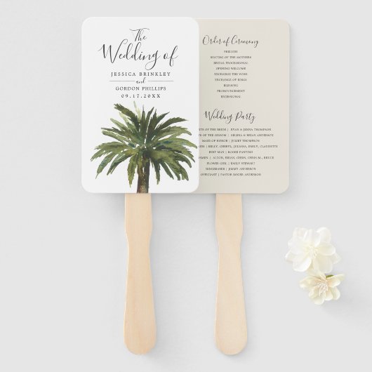 Dusty Palms | Hochzeitsprogramm Hand Fan Fächer (Vorne und Hinten)