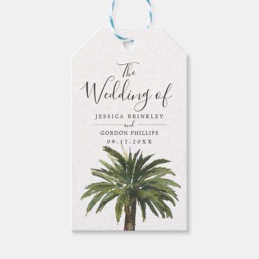 Dusty Palms | Hochzeitsprogramm Hand Fan Geschenkanhänger (Vorderseite)