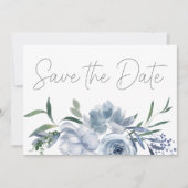 Dusty Pastel Blue Blumen Save the Date (Vorderseite)